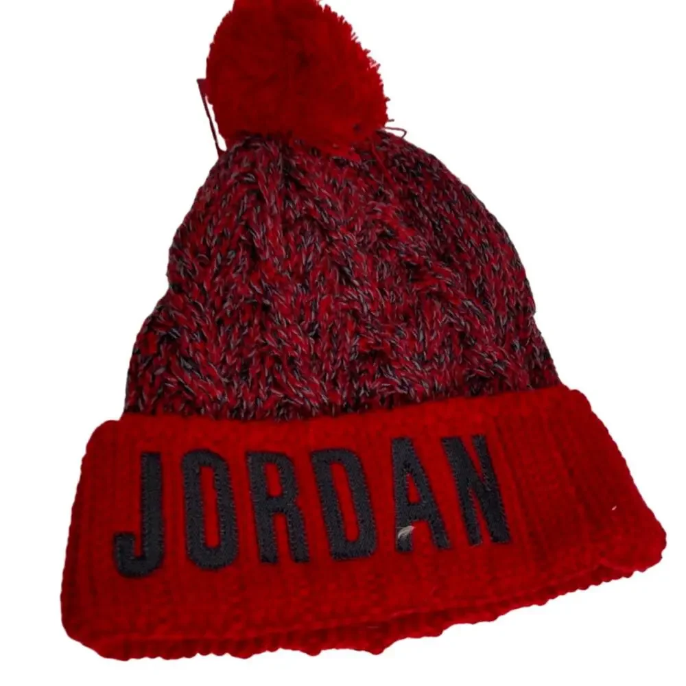 Jordan Knit Pom Red Beanie Cap Hat Youth One Size New